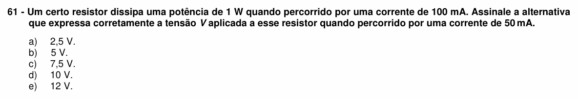Enunciado da questão 61 de Física do UFPR 2019