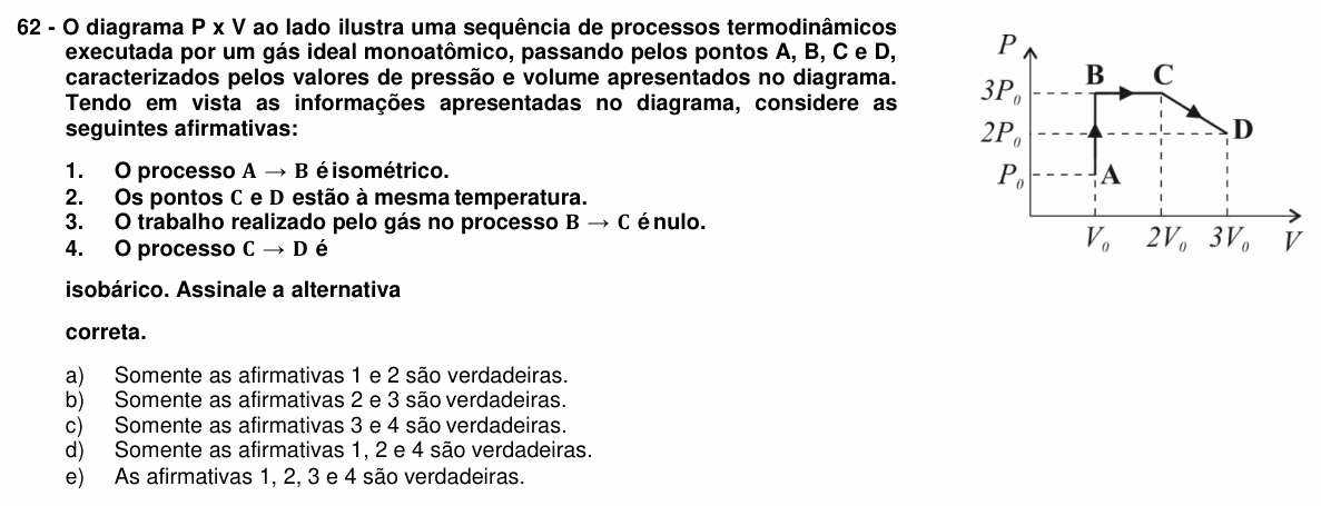 Enunciado da questão 62 de Física do UFPR 2019