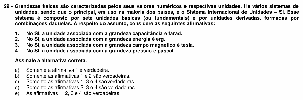 Enunciado da questão 29 de Física do UFPR 2020