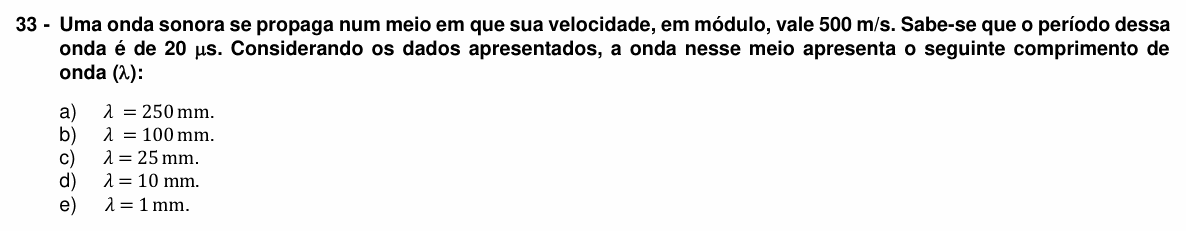Enunciado da questão 33 de Física do UFPR 2020