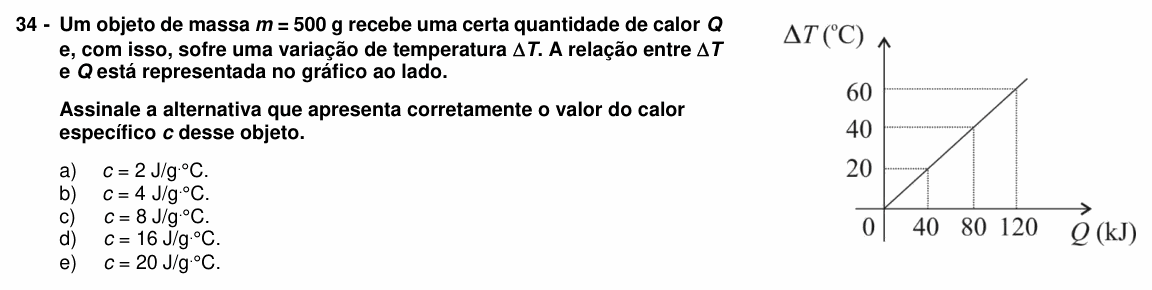 Enunciado da questão 34 de Física do UFPR 2020