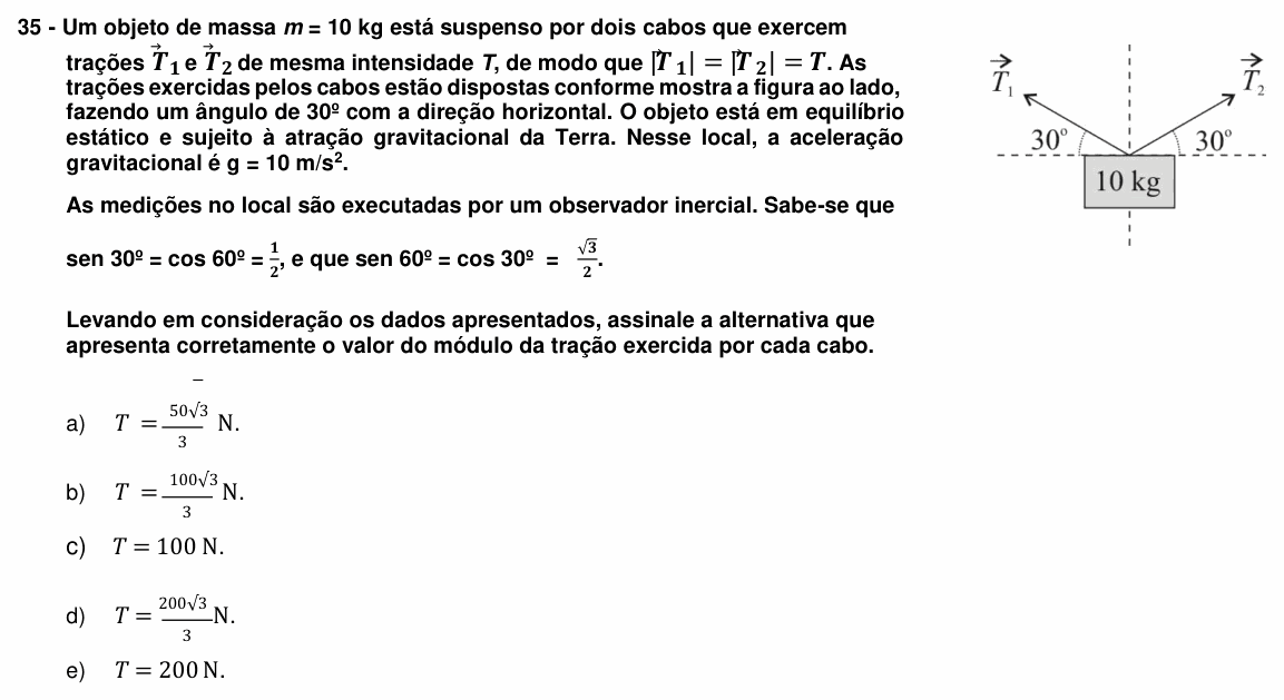Enunciado da questão 35 de Física do UFPR 2020