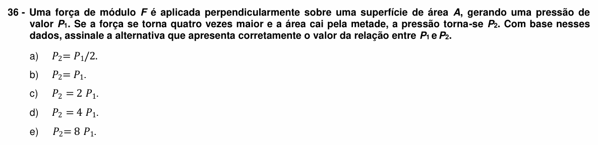 Enunciado da questão 36 de Física do UFPR 2020
