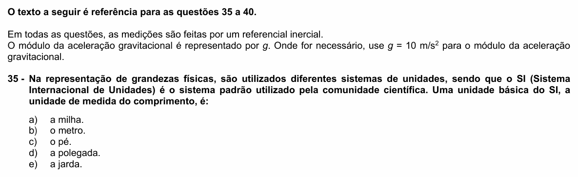 Enunciado da questão 35 de Física do UFPR 2021