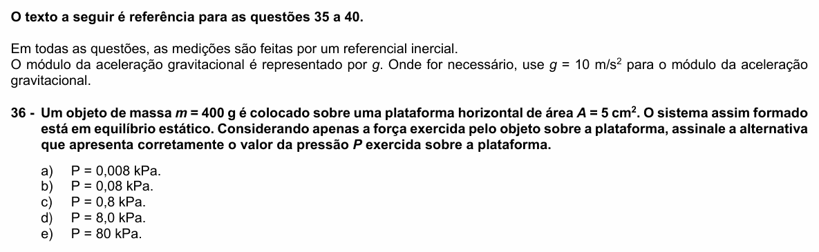 Enunciado da questão 36 de Física do UFPR 2021