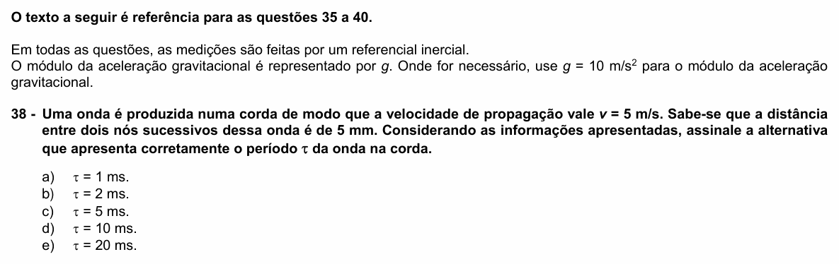 Enunciado da questão 38 de Física do UFPR 2021