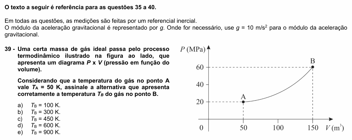 Enunciado da questão 39 de Física do UFPR 2021