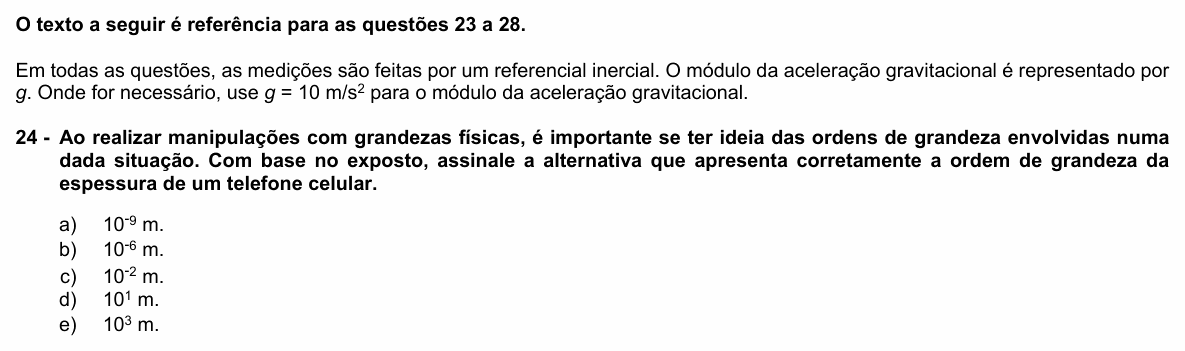 Enunciado da questão 24 de Física do UFPR 2022