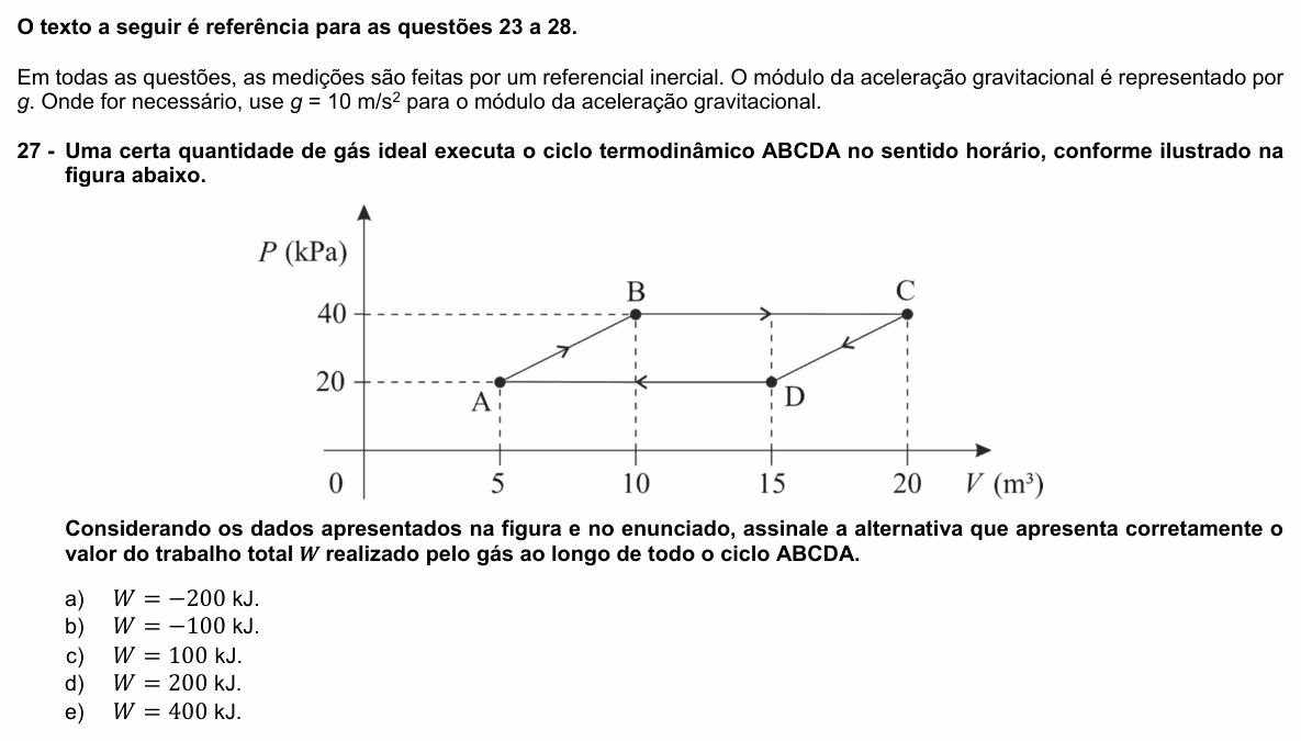 Enunciado da questão 27 de Física do UFPR 2022