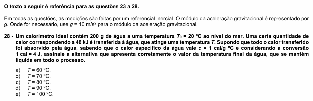 Enunciado da questão 28 de Física do UFPR 2022