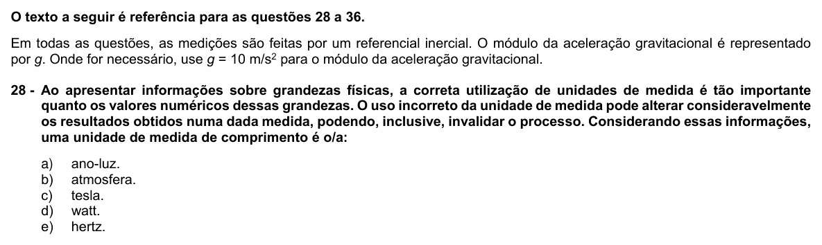 Enunciado da questão 28 de Física do UFPR 2023