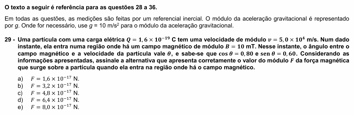 Enunciado da questão 29 de Física do UFPR 2023