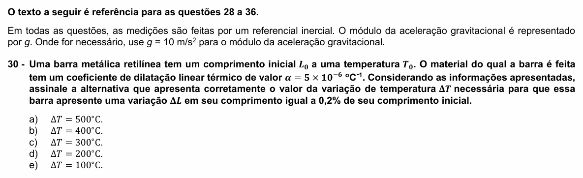 Enunciado da questão 30 de Física do UFPR 2023