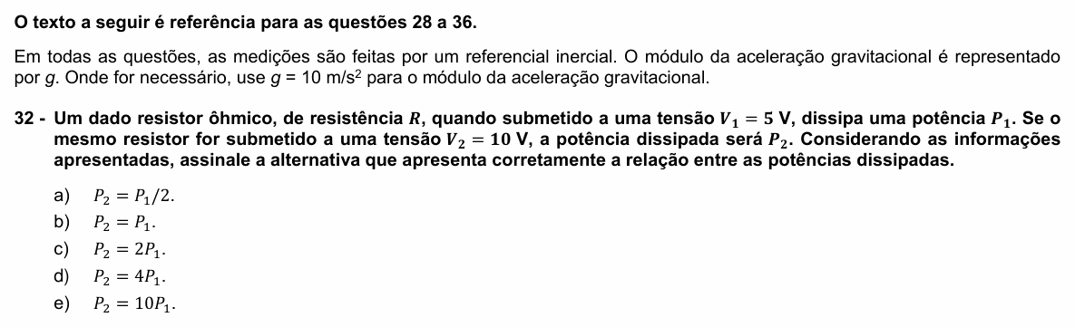 Enunciado da questão 32 de Física do UFPR 2023