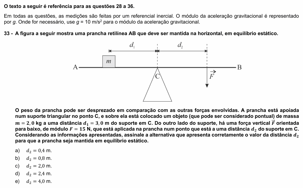 Enunciado da questão 33 de Física do UFPR 2023