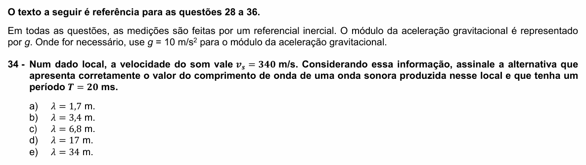Enunciado da questão 34 de Física do UFPR 2023