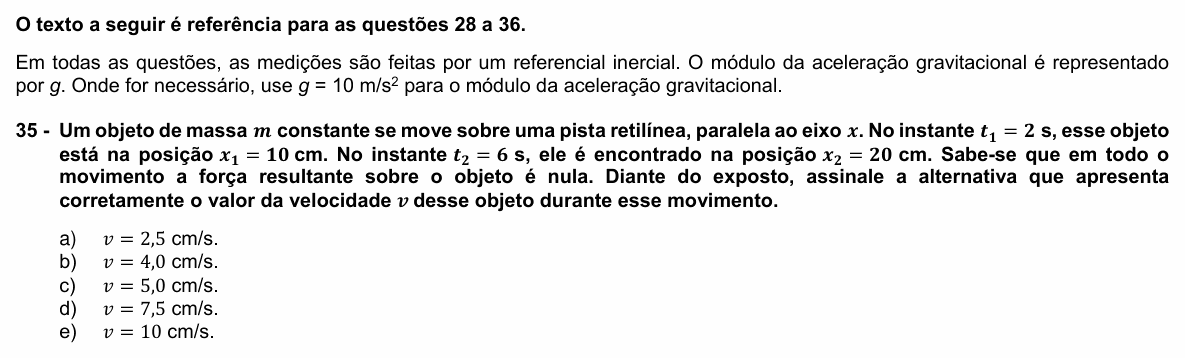 Enunciado da questão 35 de Física do UFPR 2023