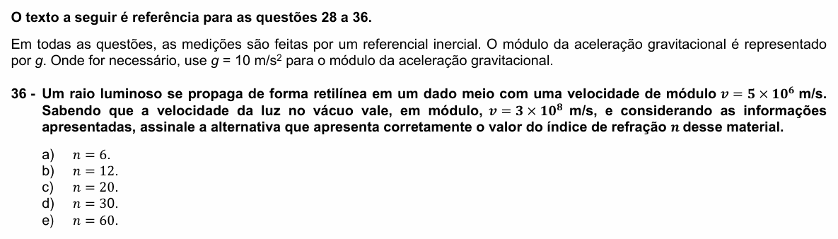 Enunciado da questão 36 de Física do UFPR 2023