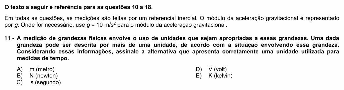 Enunciado da questão 11 de Física do UFPR 2024