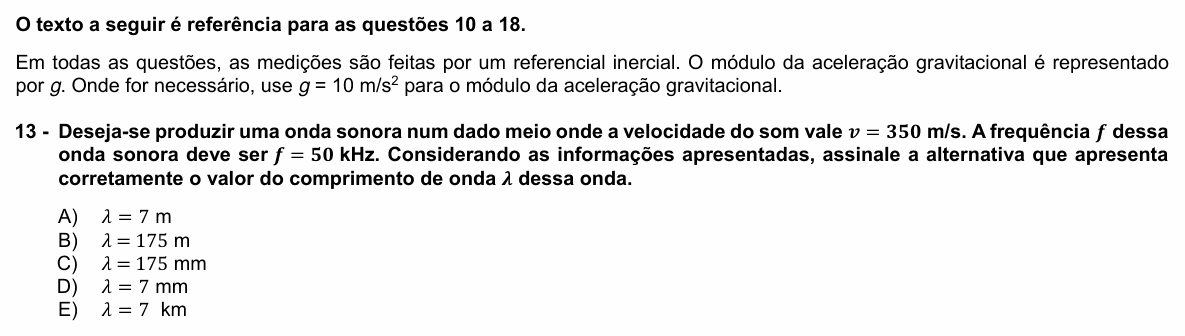 Enunciado da questão 13 de Física do UFPR 2024