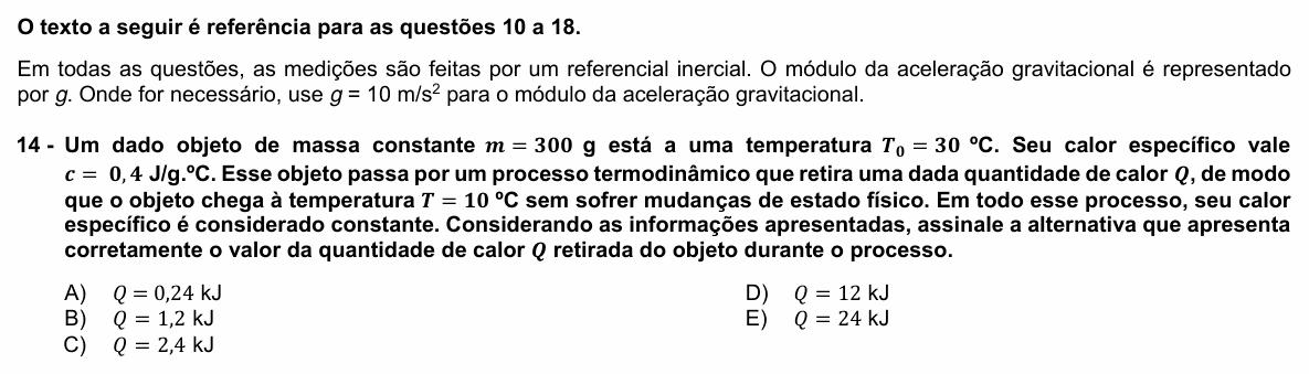 Enunciado da questão 14 de Física do UFPR 2024