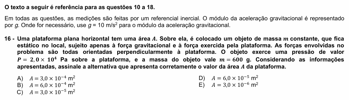 Enunciado da questão 16 de Física do UFPR 2024