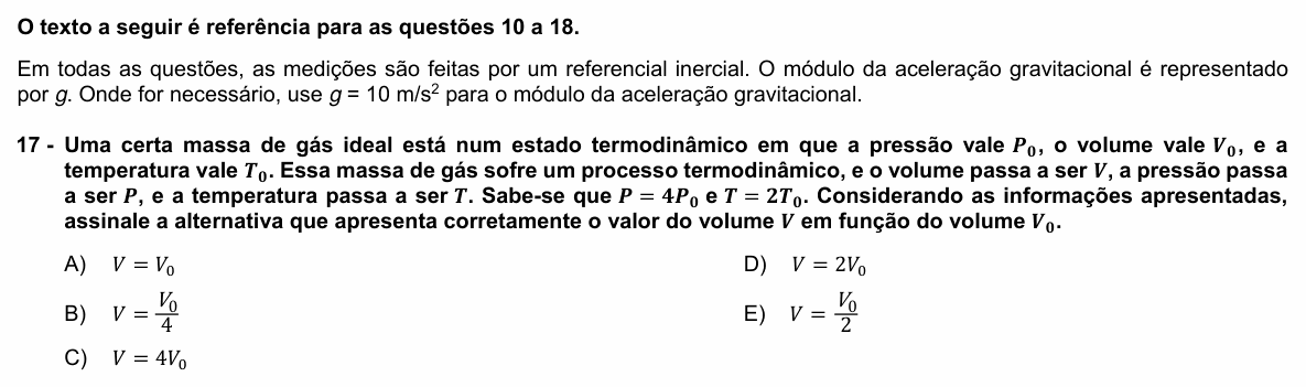 Enunciado da questão 17 de Física do UFPR 2024