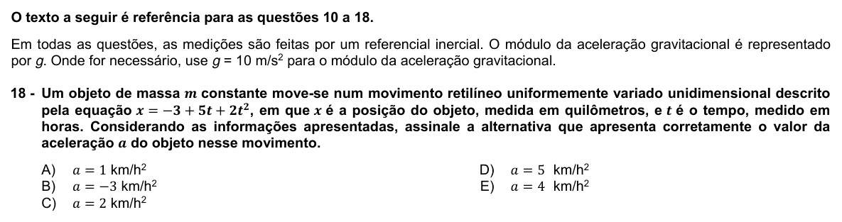 Enunciado da questão 18 de Física do UFPR 2024