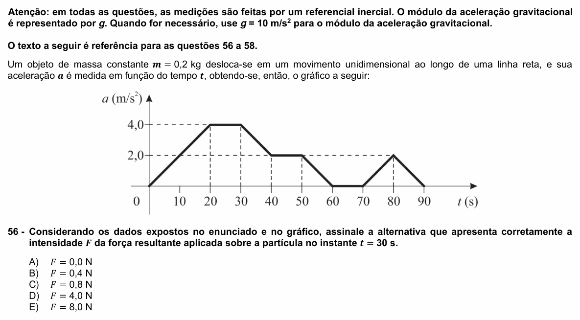 Enunciado da questão 56 de Física do UFPR 2025