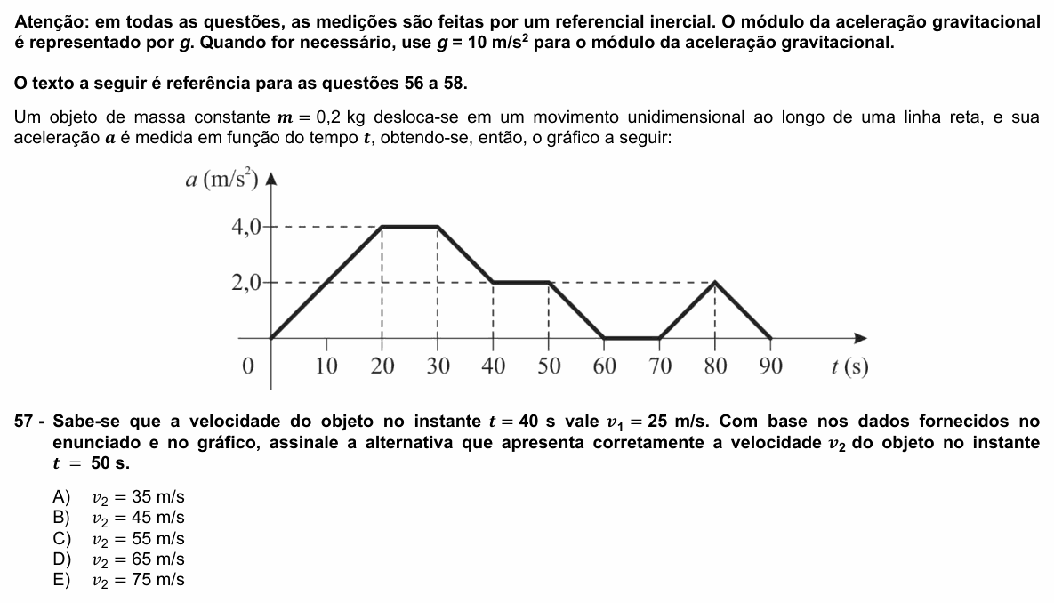 Enunciado da questão 57 de Física do UFPR 2025