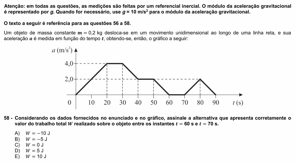 Enunciado da questão 58 de Física do UFPR 2025