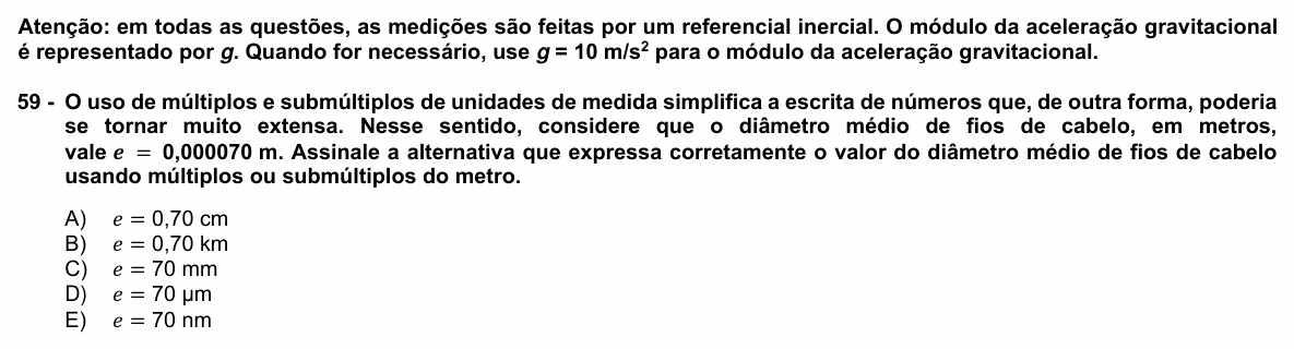 Enunciado da questão 59 de Física do UFPR 2025