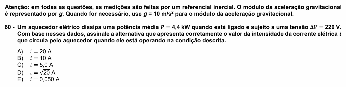 Enunciado da questão 60 de Física do UFPR 2025