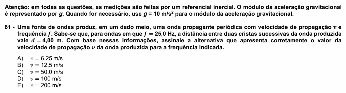 Enunciado da questão 61 de Física do UFPR 2025