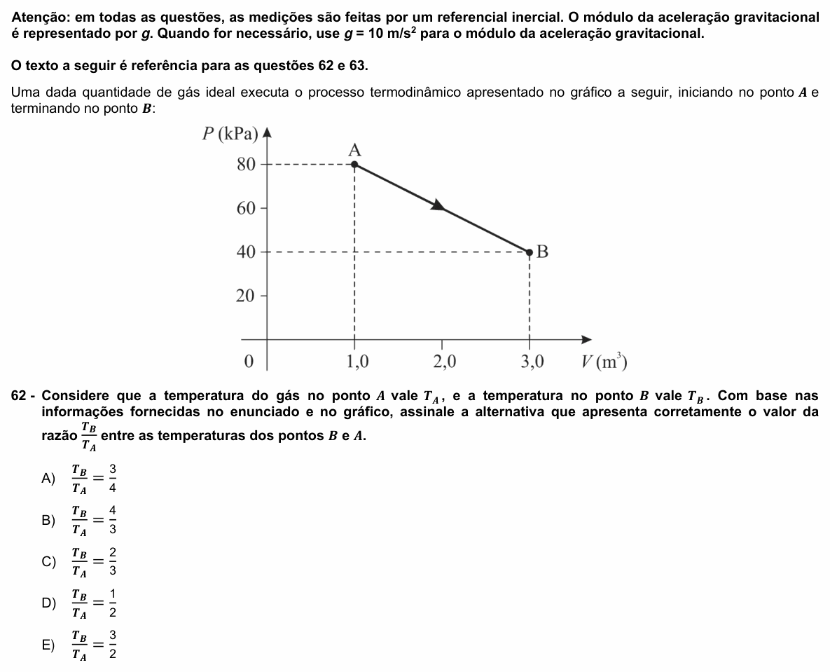 Enunciado da questão 62 de Física do UFPR 2025