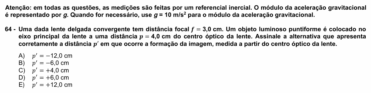 Enunciado da questão 64 de Física do UFPR 2025