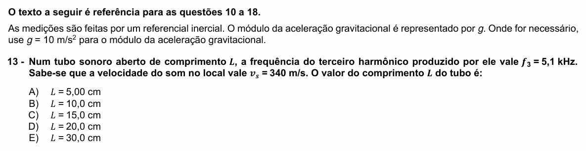 Enunciado da questão 13 de Física do UFPR 2026
