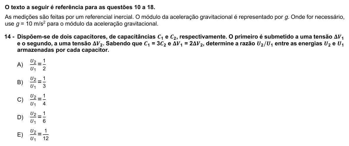 Enunciado da questão 14 de Física do UFPR 2026