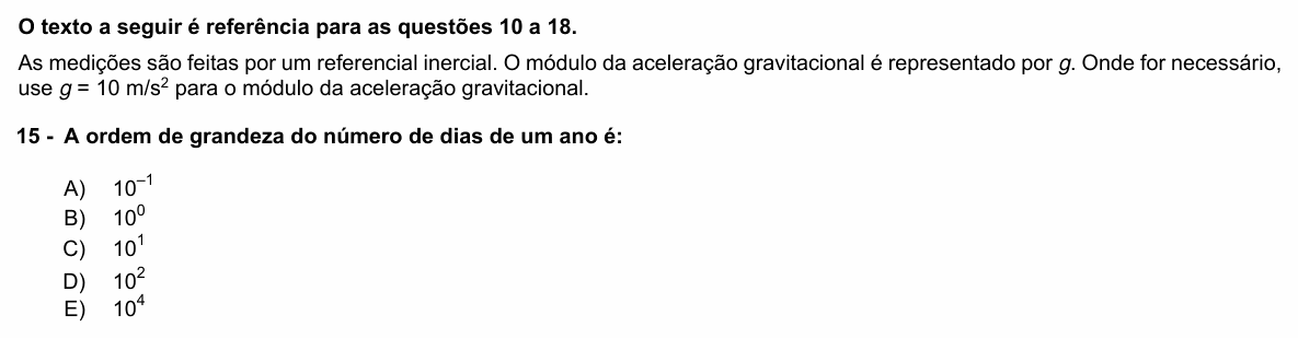 Enunciado da questão 15 de Física do UFPR 2026