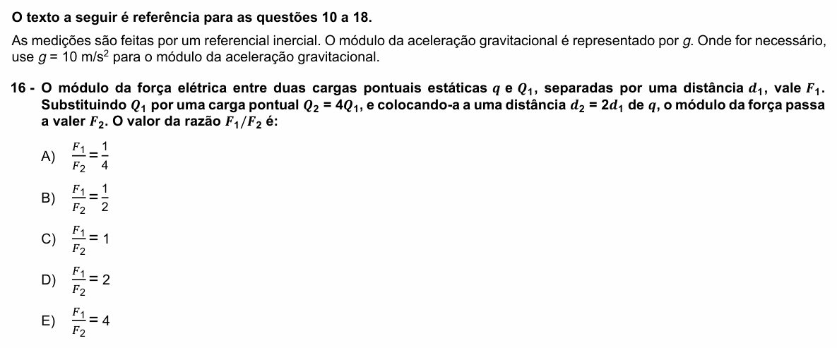 Enunciado da questão 16 de Física do UFPR 2026