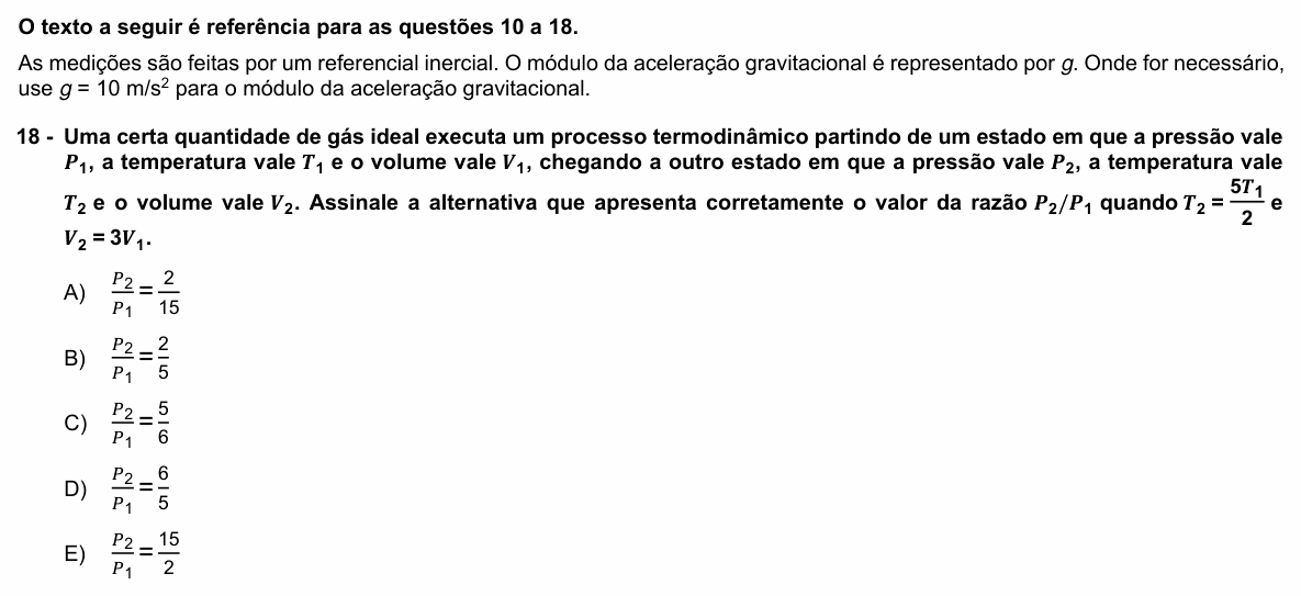 Enunciado da questão 18 de Física do UFPR 2026