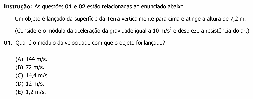 Enunciado da questão 1 de Física do UFRGS 2011