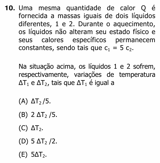 Enunciado da questão 10 de Física do UFRGS 2011