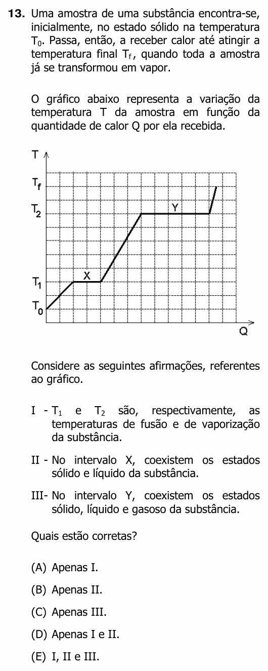 Enunciado da questão 13 de Física do UFRGS 2011