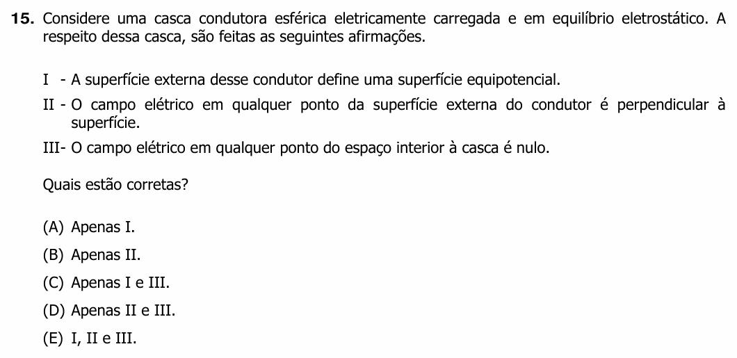 Enunciado da questão 15 de Física do UFRGS 2011