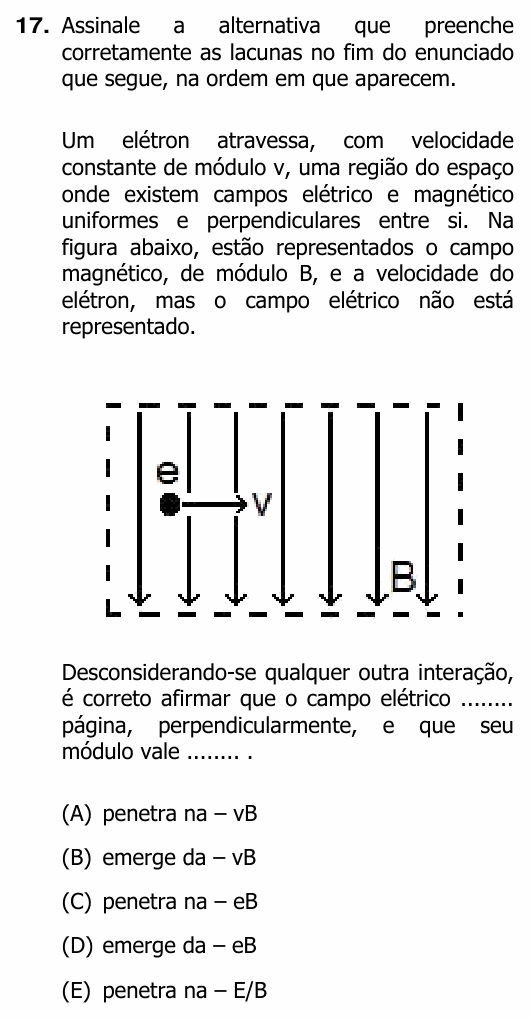 Enunciado da questão 17 de Física do UFRGS 2011