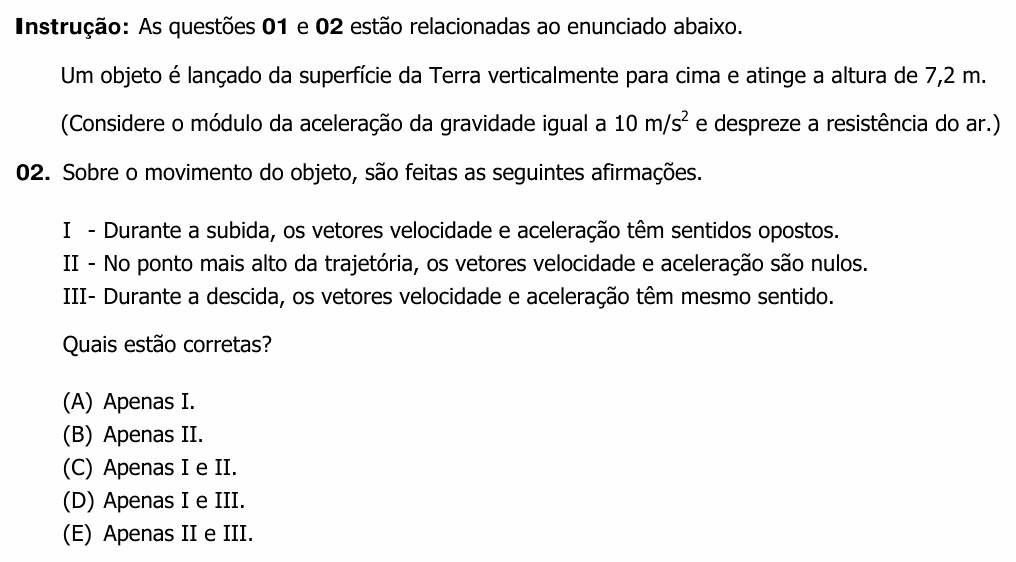 Enunciado da questão 2 de Física do UFRGS 2011