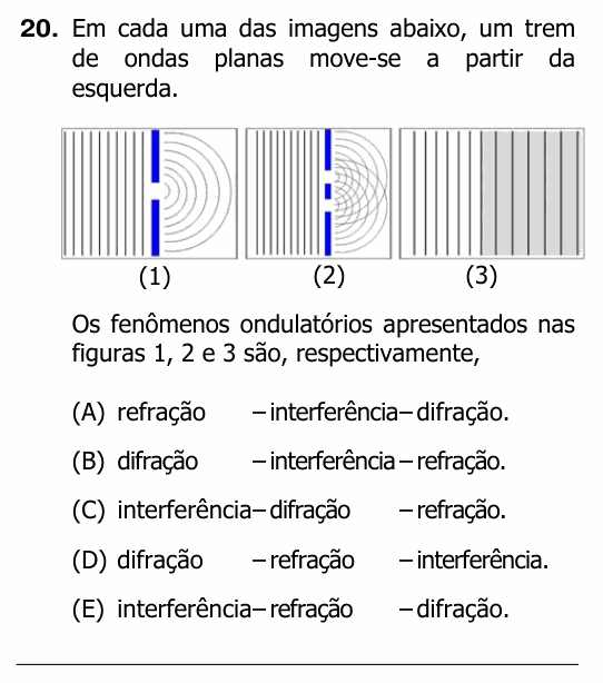 Enunciado da questão 20 de Física do UFRGS 2011
