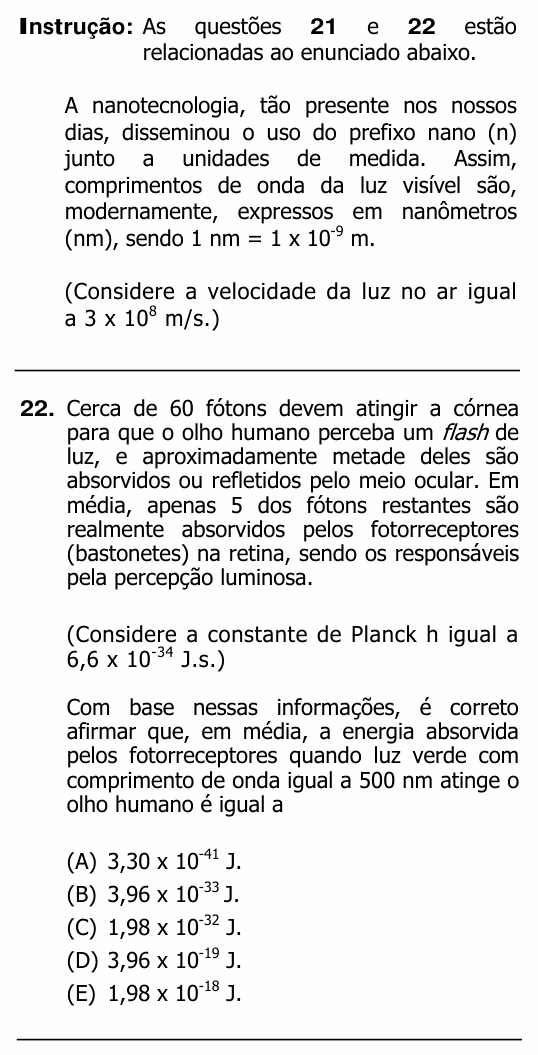 Enunciado da questão 22 de Física do UFRGS 2011