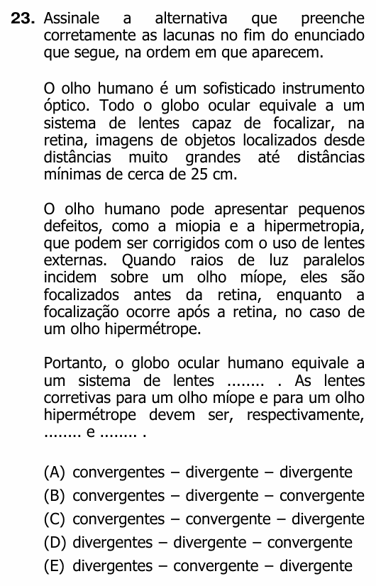 Enunciado da questão 23 de Física do UFRGS 2011
